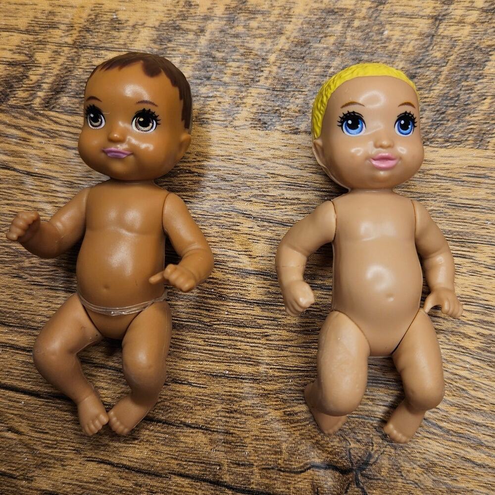 Barbie Mattel Brown hair eye Blonde blue eye babies infant dollhouse toy